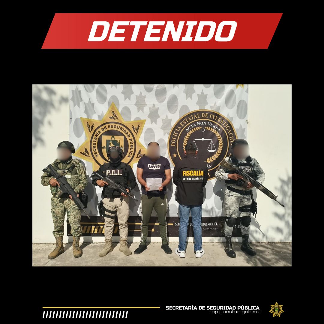 Sujeto detenido en Mérida, tras cometer feminicidio en Edomex